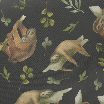 Watercolor Hand Drawn Sloth Midweight Cotton Poplin