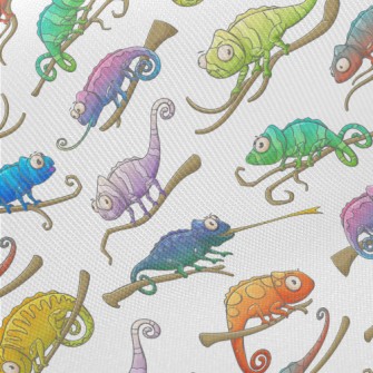 Funny Cartoon Chameleon Midweight Cotton Poplin