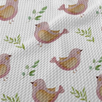 Pink Watercolor Bird Birdseye Piqué
