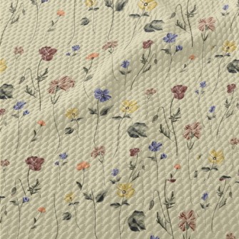 Vintage Hand Drawn Flowers Birdseye Piqué