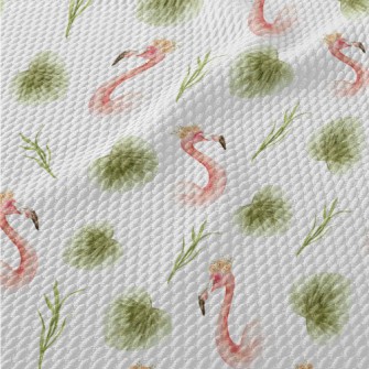 Flamingo And Tropical Plants Birdseye Piqué