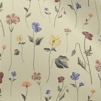 Vintage Hand Drawn Flowers Chiffon