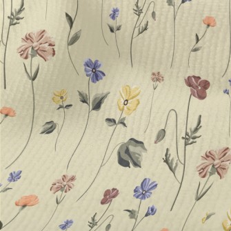 Vintage Hand Drawn Flowers Terry