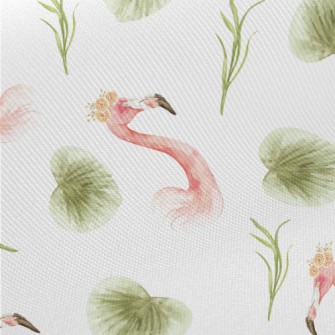 Flamingo And Tropical Plants Twill
