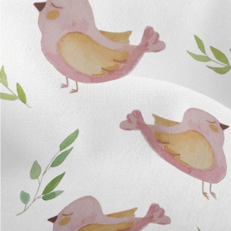 Pink Watercolor Bird Lightweight Performance Linen