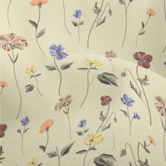 Vintage Hand Drawn Flowers Lightweight Performance Linen