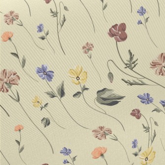 Vintage Hand Drawn Flowers Midweight Cotton Poplin