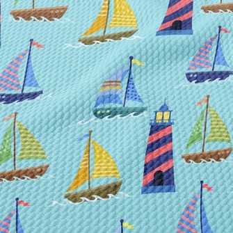 Lighthouse And Dotted Sailing  Birdseye Piqué