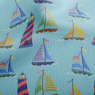 Lighthouse And Dotted Sailing  Athletic Mesh Flat Back