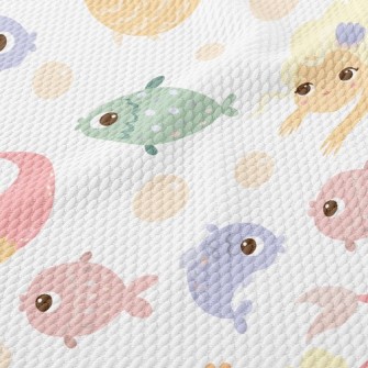 School Of Fish And Mermaid Birdseye Piqué