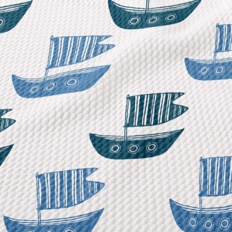 Cartoon Striped Boat Birdseye Piqué