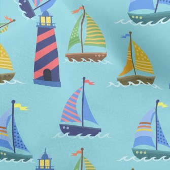 Lighthouse And Dotted Sailing  Micro Fleece