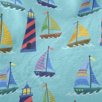 Lighthouse And Dotted Sailing  Minky