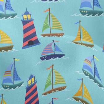 Lighthouse And Dotted Sailing  Lightweight Performance Linen
