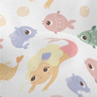 School Of Fish And Mermaid Lightweight Performance Linen