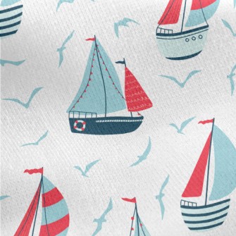 Seagull And Sailboat Jersey Backed Fleece