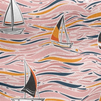 Hand Drawn Sailboat Jersey Backed Fleece