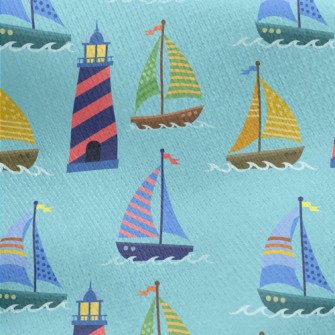 Lighthouse And Dotted Sailing  Jersey Backed Fleece