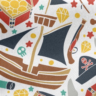 Pirate Ship Treasure Jersey Backed Fleece
