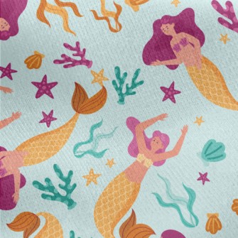 Mermaid Seaweed Starfish Jersey Backed Fleece