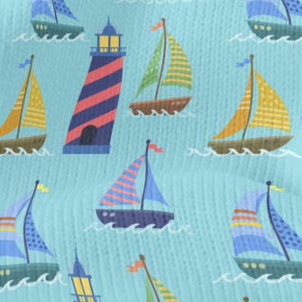 Lighthouse And Dotted Sailing  Stretch Jersey