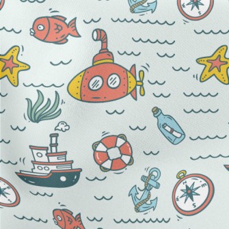 Message In A Bottle Compass Sh Lightweight Cotton Poplin