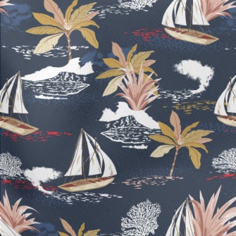 Sailing Ship Drifting Lightweight Cotton Poplin