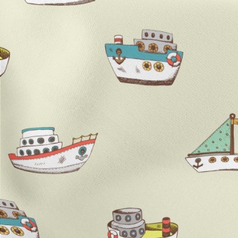 Various Fishing Boats Lightweight Cotton Poplin