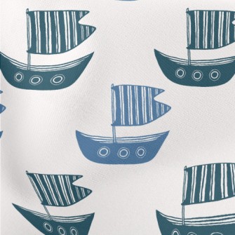 Cartoon Striped Boat Lightweight Cotton Poplin