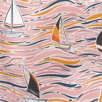 Hand Drawn Sailboat Lightweight Cotton Poplin