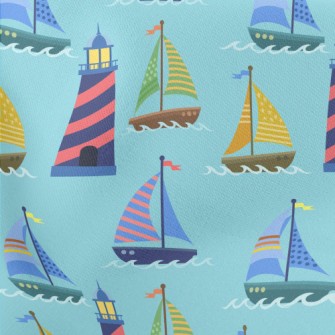 Lighthouse And Dotted Sailing  Lightweight Cotton Poplin