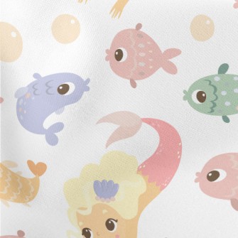 School Of Fish And Mermaid Lightweight Cotton Poplin