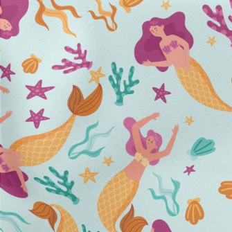 Mermaid Seaweed Starfish Lightweight Cotton Poplin