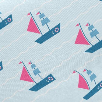 Nautical Sailing Ship Midweight Cotton Poplin