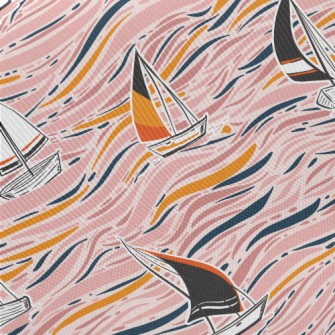 Hand Drawn Sailboat Midweight Cotton Poplin