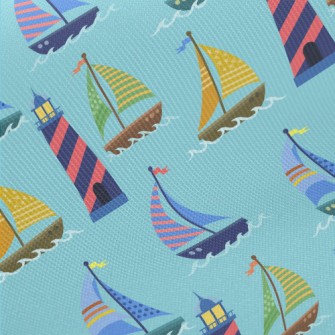 Lighthouse And Dotted Sailing  Midweight Cotton Poplin