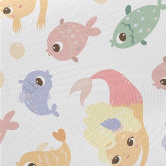 School Of Fish And Mermaid Midweight Cotton Poplin