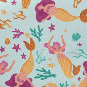 Mermaid Seaweed Starfish Midweight Cotton Poplin