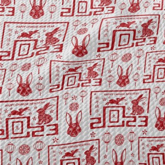 Happy New Year Of The Rabbit Birdseye Piqué