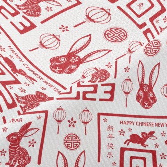 Happy New Year Of The Rabbit Piqué