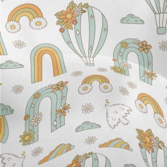 70s Hippie Illustrations Lightweight Performance Linen