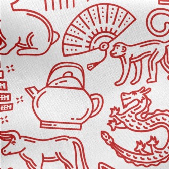 Chinese Traditional Lunar New  Jersey Backed Fleece