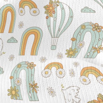 70s Hippie Illustrations Stretch Jersey