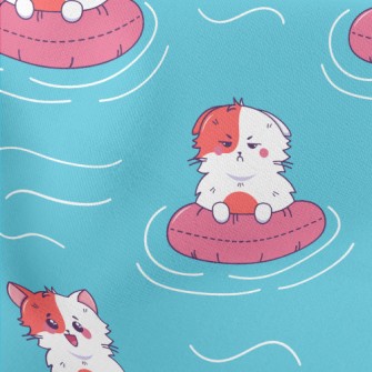Cat Swimming In Swimming Pool Lightweight Cotton Poplin
