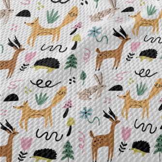 Hand Drawn Forest Animals Dood Birdseye Piqué