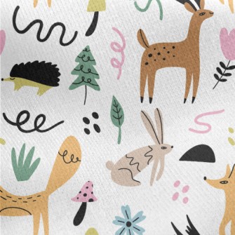 Hand Drawn Forest Animals Dood Jersey Backed Fleece