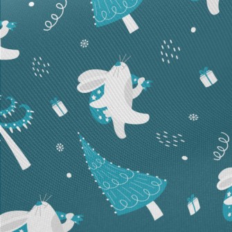 Winter Bunny Christmas Midweight Cotton Poplin