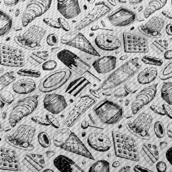Black And White Sketch Dessert Birdseye Piqué