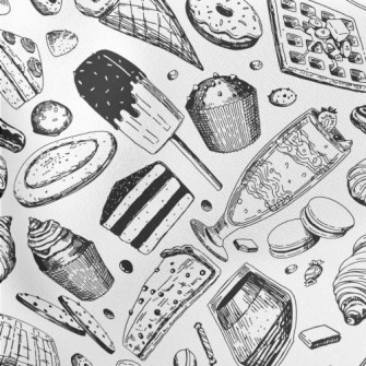 Black And White Sketch Dessert Stretch Ponte
