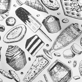 Black And White Sketch Dessert Micro Fleece